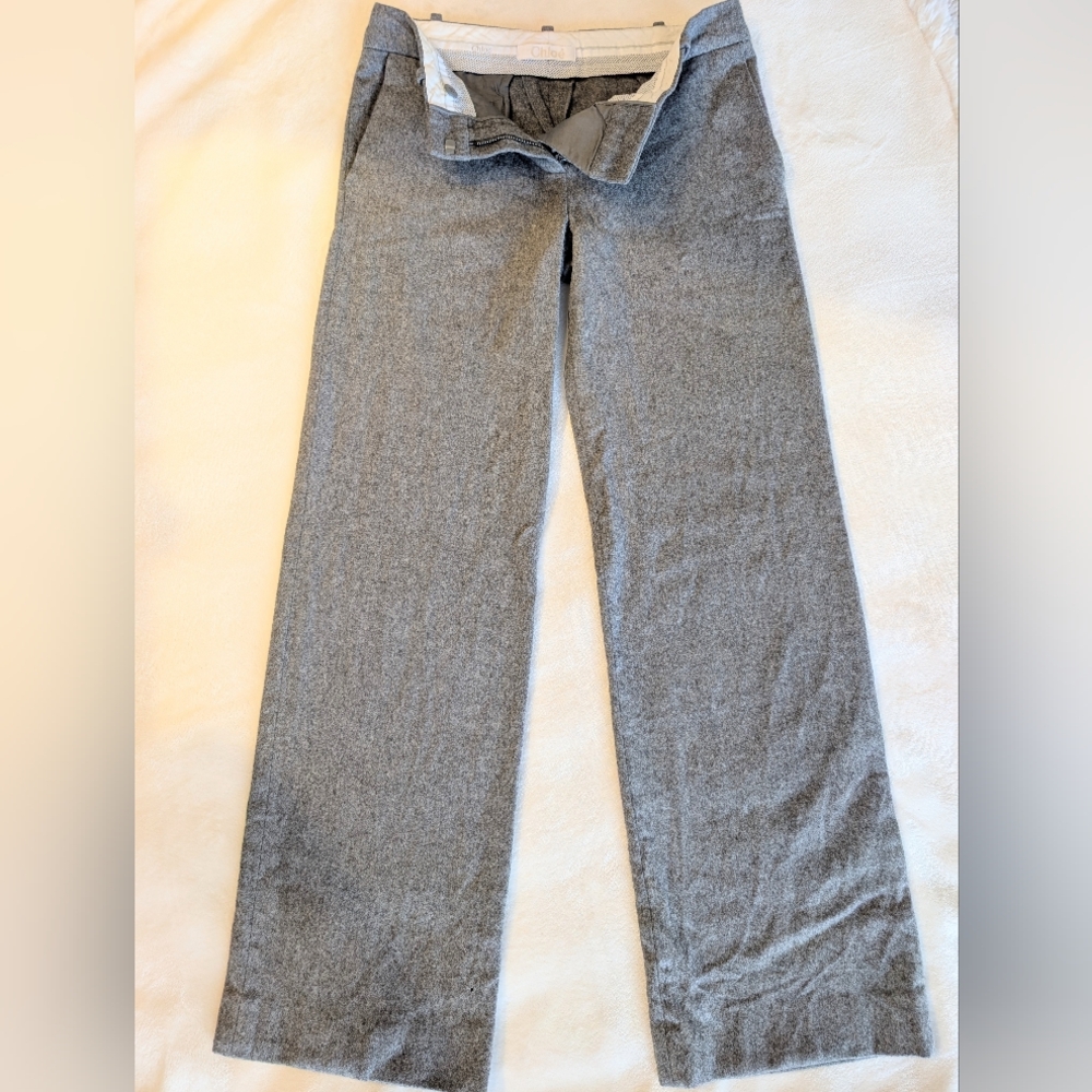 Chloé 100% Lambswool Gray Wide-Leg Trousers